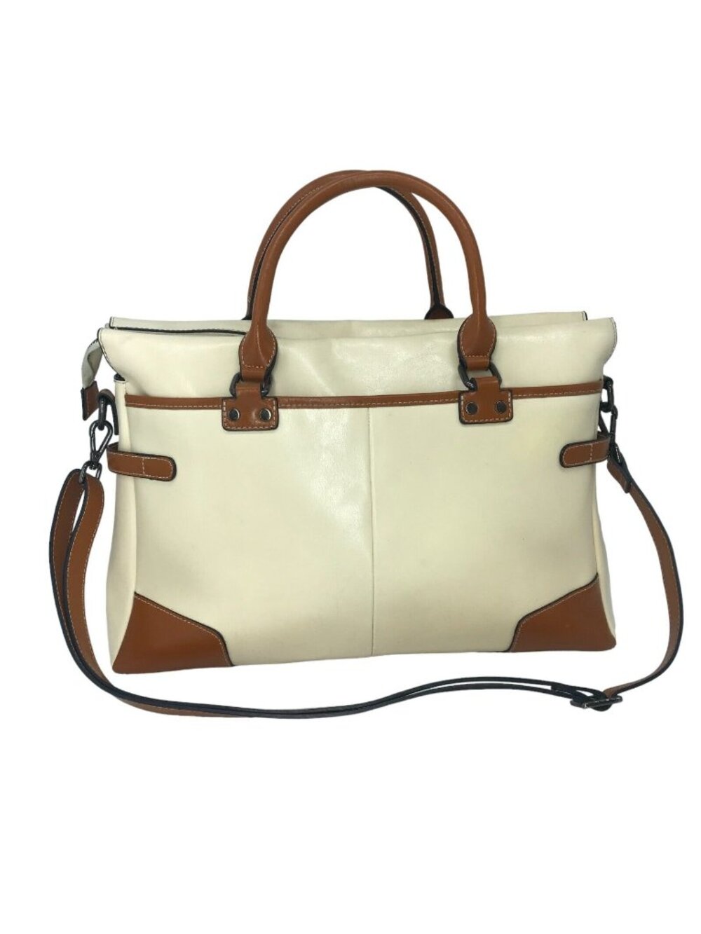 BOSTANTEN MACHK Briefcase Bag Laptop Padding Crossbody Cream Leather 16 X 12